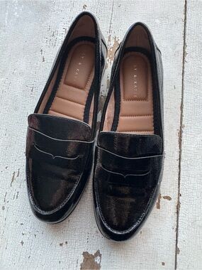 LY & KATIE Black Patent Penny Loafers